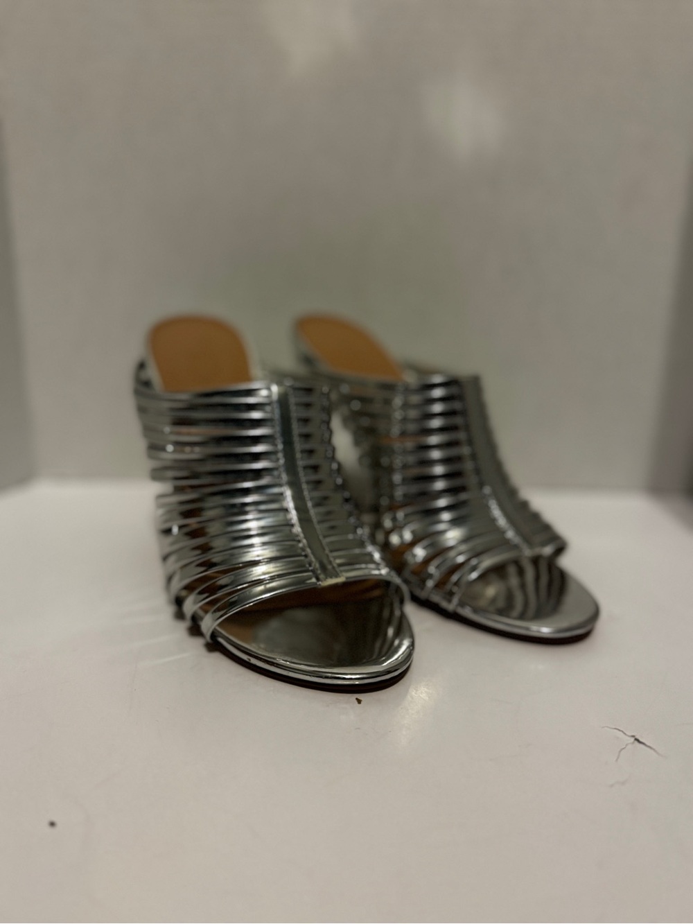 Charlotte Russe Silver Strappy Open-Toe Mule Sandals